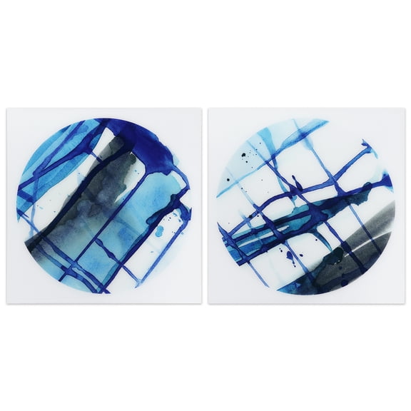 Empire Art Direct Blue Stripes 1 & 2 Frameless Free Floating Tempered Glass Panel Graphic Wall Art, 38" x 38" each, Ready to Hang