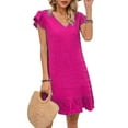 thumbnail image 2 of Summer Dresses for Women V Neck Cap Sleeve Ruffle Hem Smock Short Dress Rose Red XL, 2 of 8