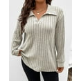 thumbnail image 2 of Women Plus Top 5XL Sweater Top Loose Pullover Lady Top Long Sleeve Daily Autumn Sweater Turndown Collar Casual Striped Cogild, 2 of 5