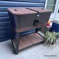 thumbnail image 2 of Sunjoy 80-Quart Wood Grain Finish Metal Rolling Ice Chest Cooler Cart with Storage Shelf, Steel Bottle Opener, and Lockable Wheels, Bronze, 2 of 8