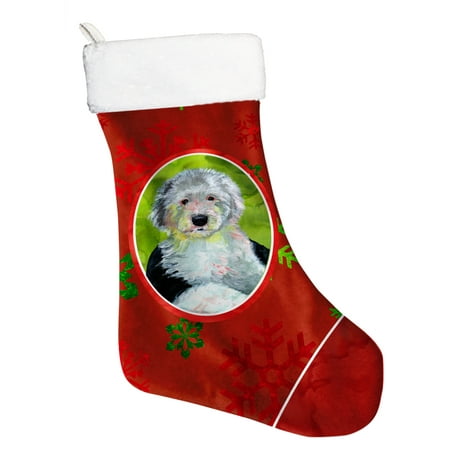 Old Christmas Stockings Old English Sheepdog Red Green Snowflakes Holiday Christmas Stocking ()