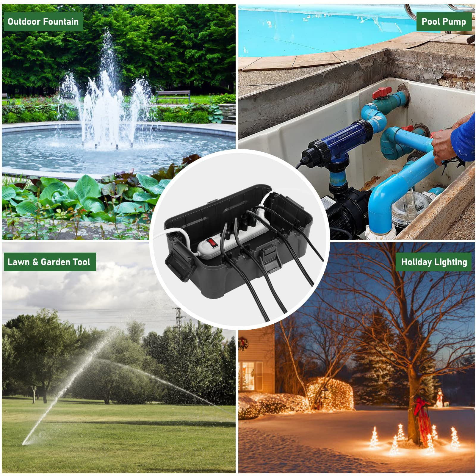 GARENAS Extra Large Outdoor Electrical (32 X 22 X 13 cm) IP54 Extension Cord Cover Plug Socket Timer Power Strip(Black)