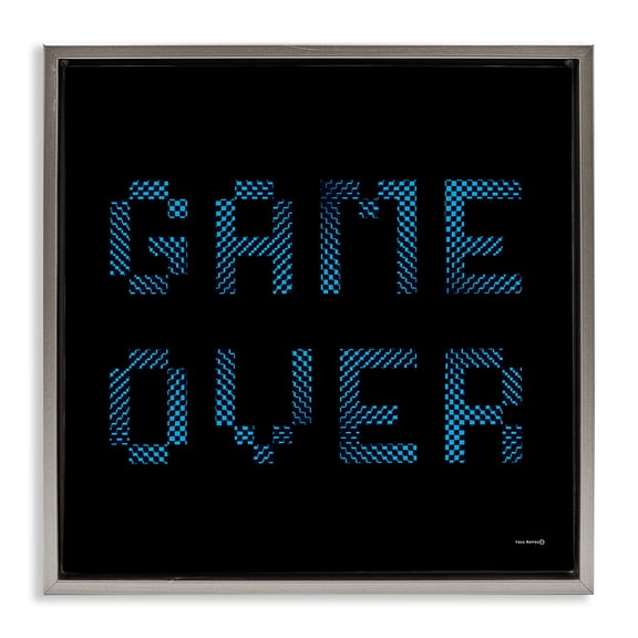 Stupell Industries Eclectic Game Over Pixel Phrase Gray Floating Frame Canvas Art, 18 x 18, by Yass Naffas Designs