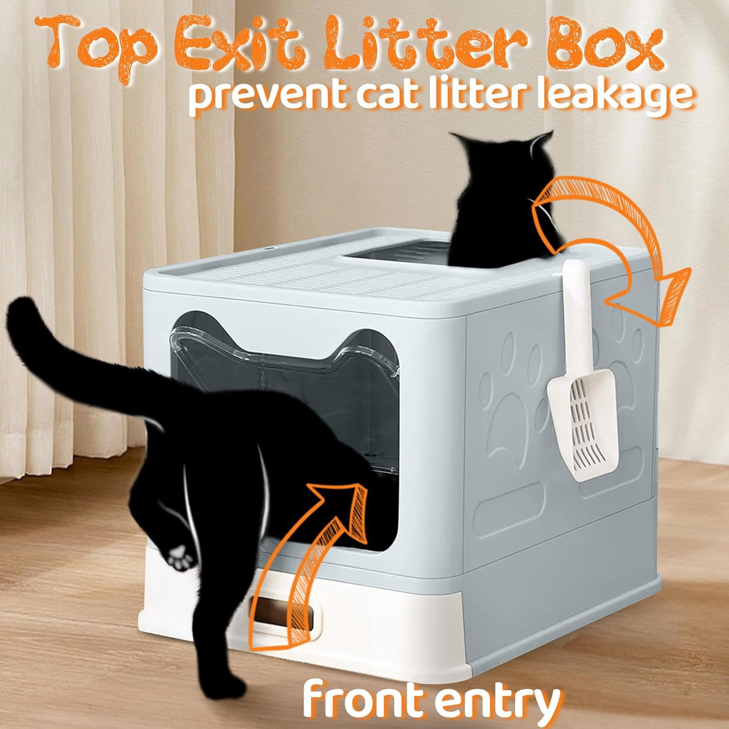 Enclosed Cat Litter Box with Lid Top Exit Covered Metal Stainless Steel Litter Box Leak Proof & Odorless Easy to Clean Including Cat Litter Scoop and Cat Litter Mat