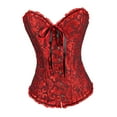 thumbnail image 2 of Corsé con ribete floral para mujer, faja de satén, lencería de jacquard con cordones negro y rojo, 2 of 9