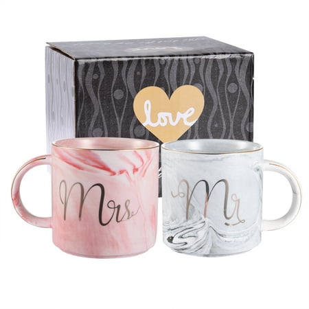 Copper Anniversary Gifts Uarter 400 ML Mr and Mrs Ceramic Mugs Coffee Cups Mr & Mrs Gifts for Couples Wedding Anniversary Valentines, Set of 2 ()