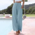 thumbnail image 2 of Lixiuxyad Business Casual Pants Linen High Waisted Wide Leg Palazzo Pants For Women Casual Summer Drawstring Trousers Flowy Beach Pants With Pockets Blue, 2 of 5