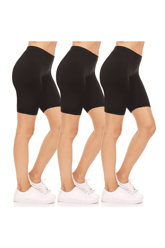 3-Pack Biker Shorts for Women - Elastic Waist Shiny Spandex Workout Yoga Bike Running Shorts Made in USA