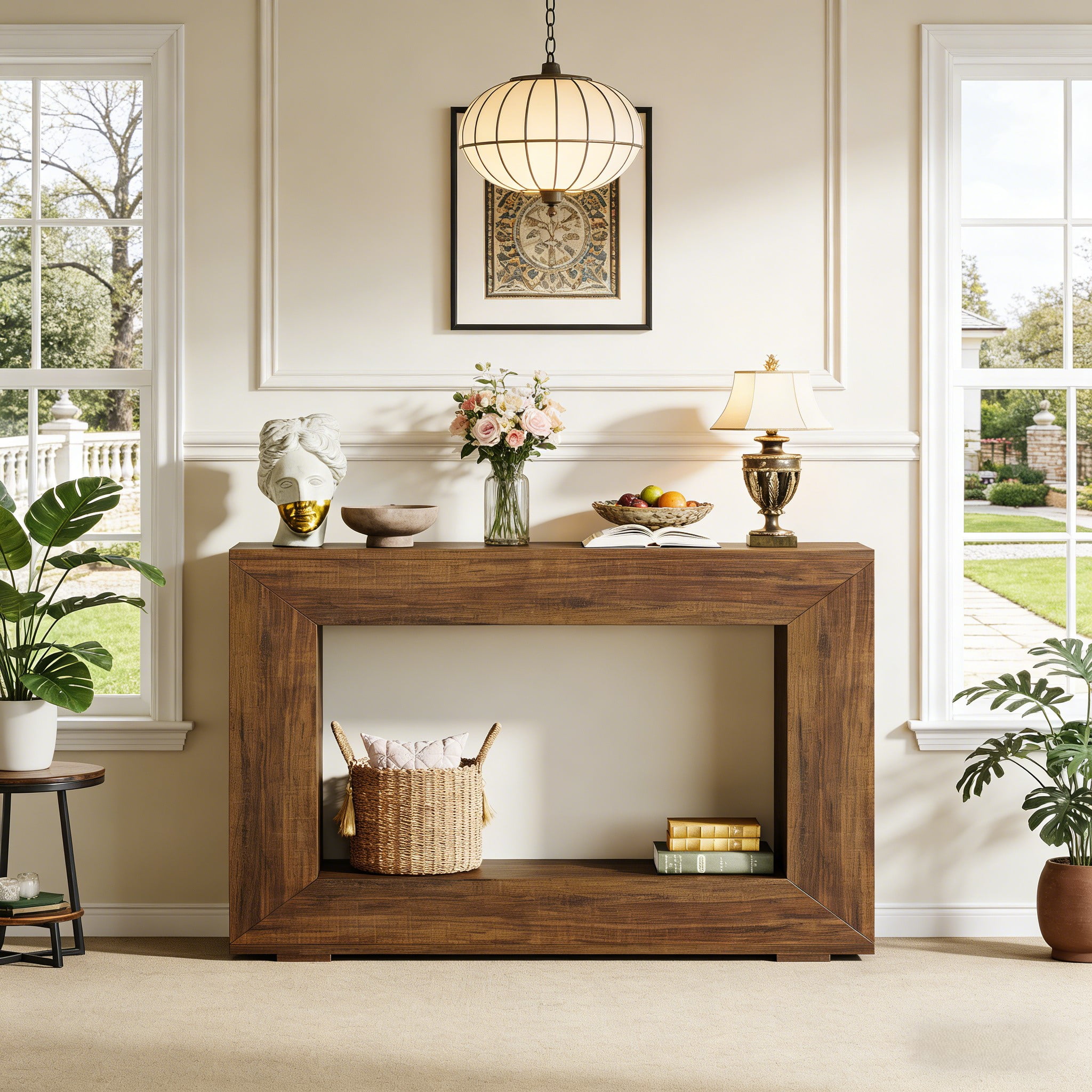 Fnova Farmhouse Console Table for Entryway, 47.2" Long Narrow Wood Entryway Table, Easy Assembly, Dark Brown
