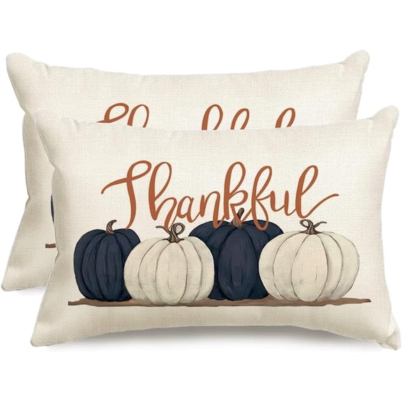 Fall Lumbar Pillow Covers 12x20 Set of 2,Autumn Pumpkin Pillows Decorative Throw Pillows,Thanksgiving Decorations Navy Blue Pillow Cases,for Outdoor Decor Home Couch Farmhouse