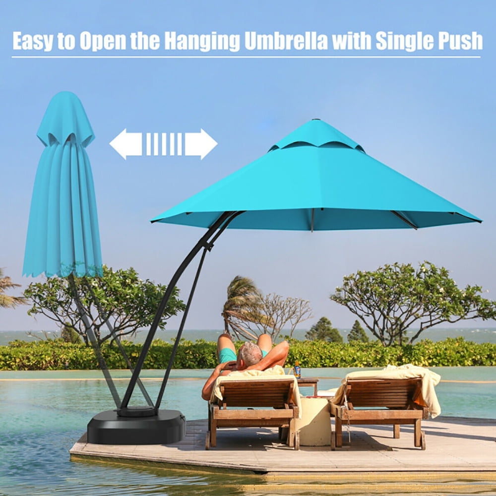 Aimee Lii 11 Feet Outdoor Cantilever Hanging Umbrella with Base and Wheels, Patio Umbrella with Base Included, Turquoise Aimee Lii 11 Feet Outdoor Cantilever Hanging Umbrella with Base and Wheels, Patio Umbrella with Base Included, Turquoise