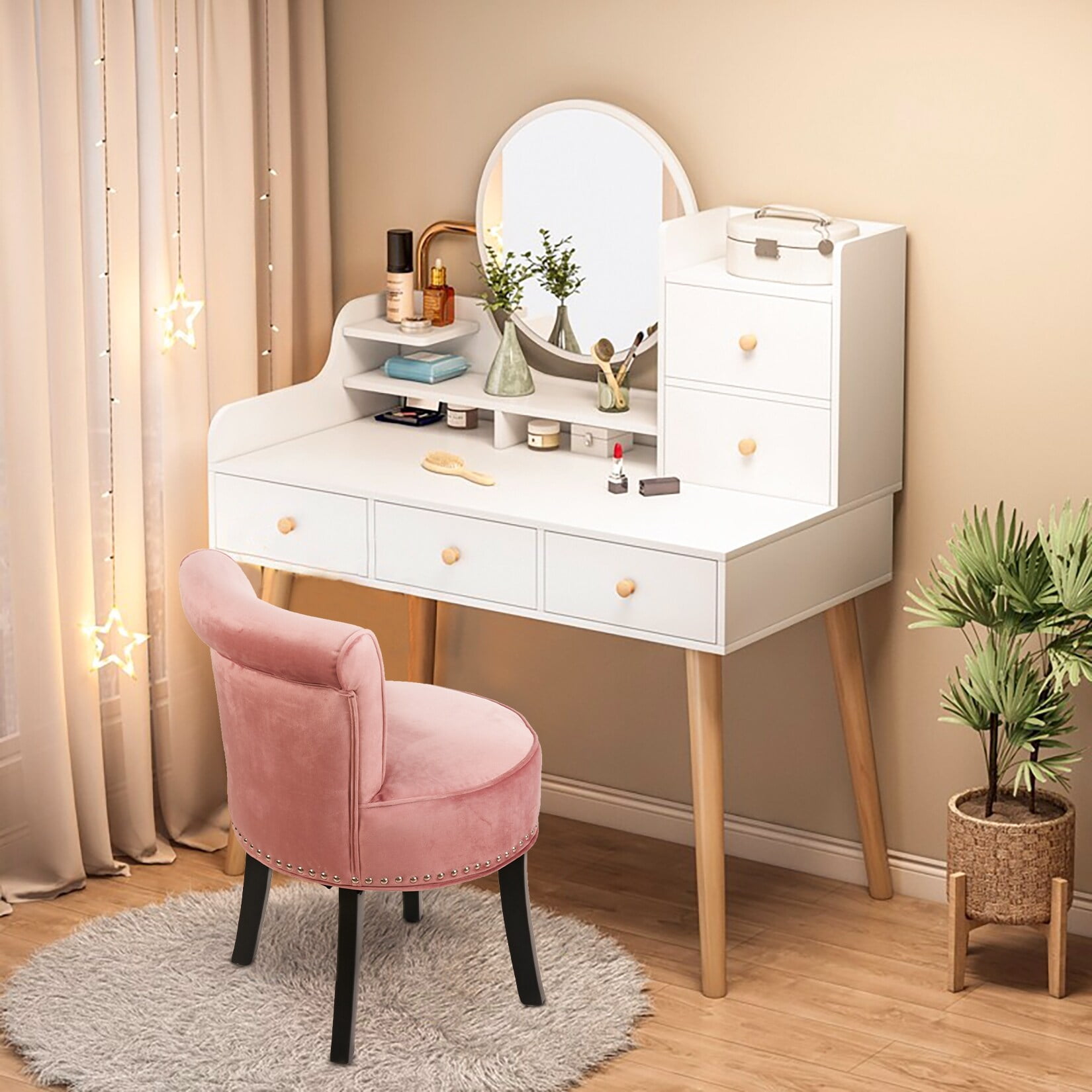 Makeup vanity stool with back discount