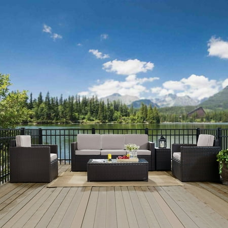 Bay Harbor Sofa (Crosley Furniture KO70054BR-GY Palm Harbor 5-Piece Resin Wicker Outdoor Sofa Conversation Set)