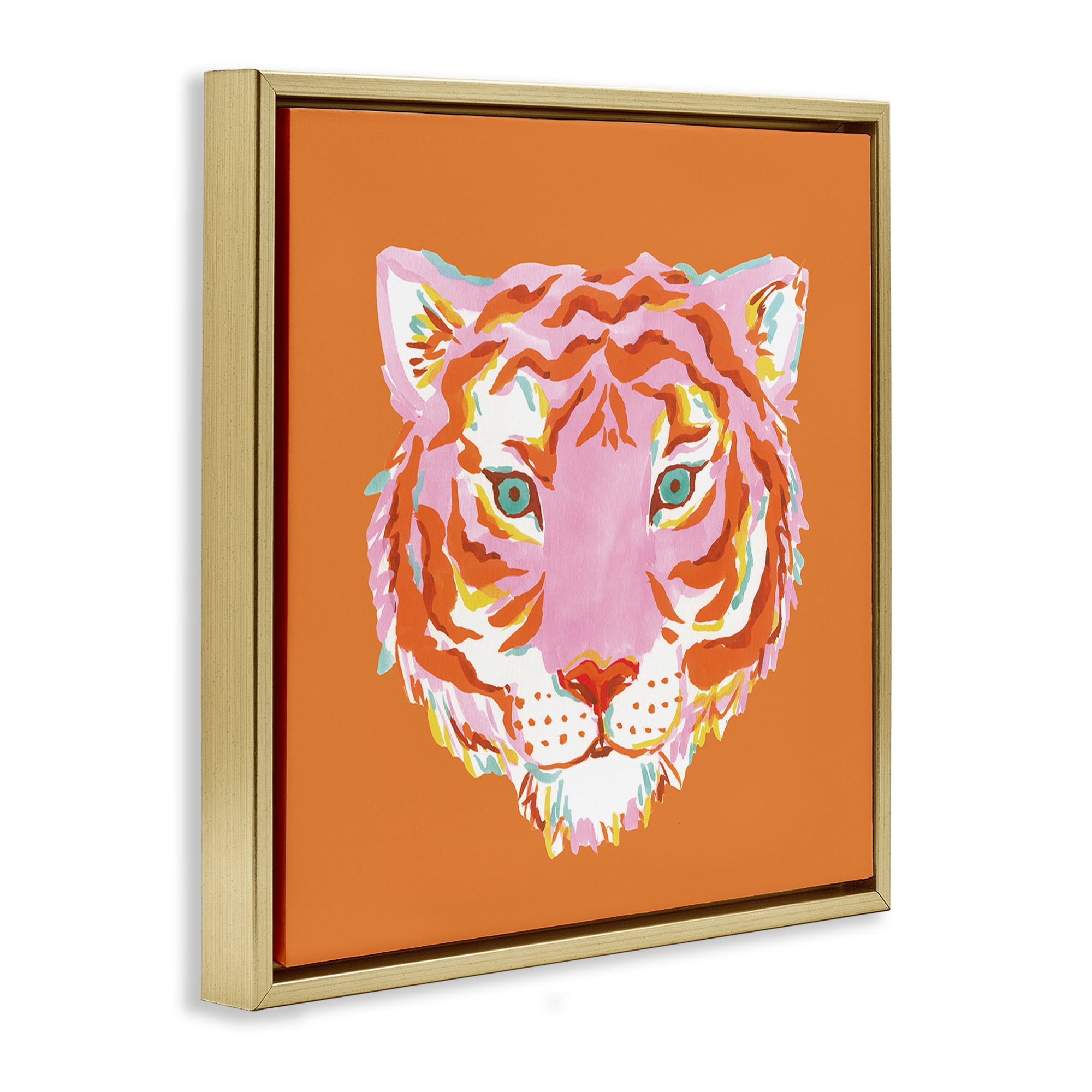 Stupell Industries Fun Bold Orange Tiger Gold Framed Floater Canvas Wall Art, design by Karolina Sato