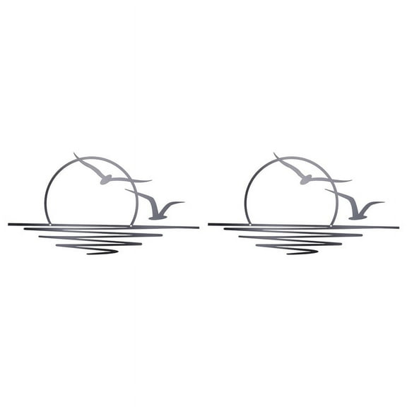 2X Sunrise Metal Wall Art, Sun and Seagulls Decor, Abstract Sunset Home Decor