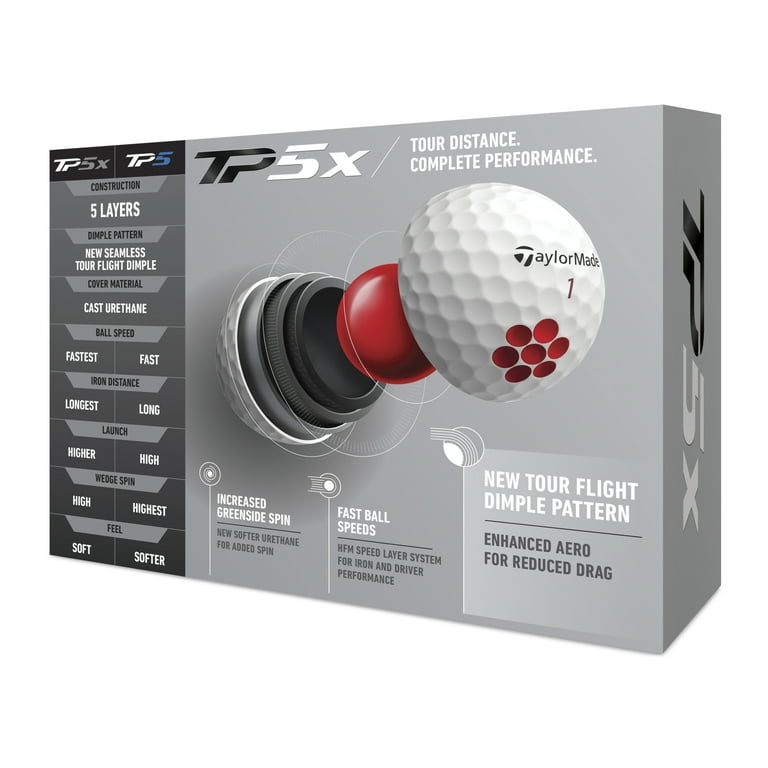 TaylorMade TP5X Urethane Golf Balls, 12 Pack, White, 5-Layer