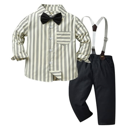 

EHTMSAK Toddler Baby Children Boy 2PCS Bow Tie Shirts and Suspender Pants Set Long Sleeve Clothing Set Outfits Black 130
