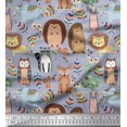 thumbnail image 1 of Soimoi Blue Cotton Voile Fabric Stripe & Animals Tribal Printed Craft Fabric by the Yard 42 Inch Wide, 1 of 3