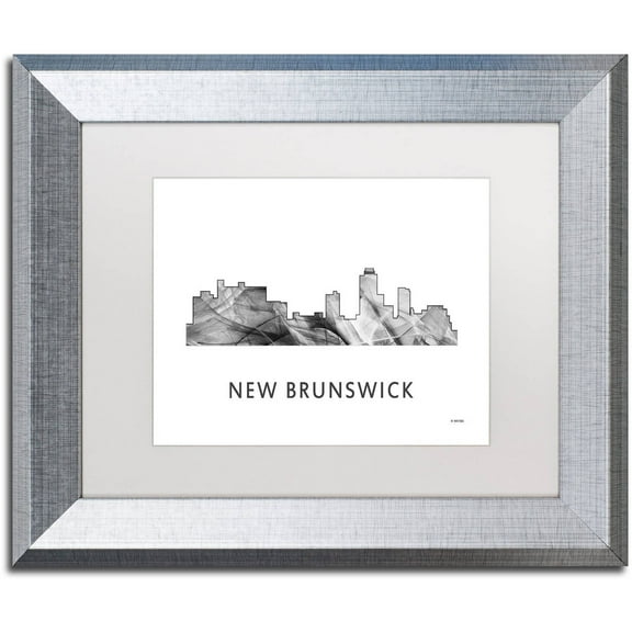 Trademark Fine Art 'New Brunswick NJ Skyline WB-BW' Canvas Art by Marlene Watson, White Matte, Silver Frame