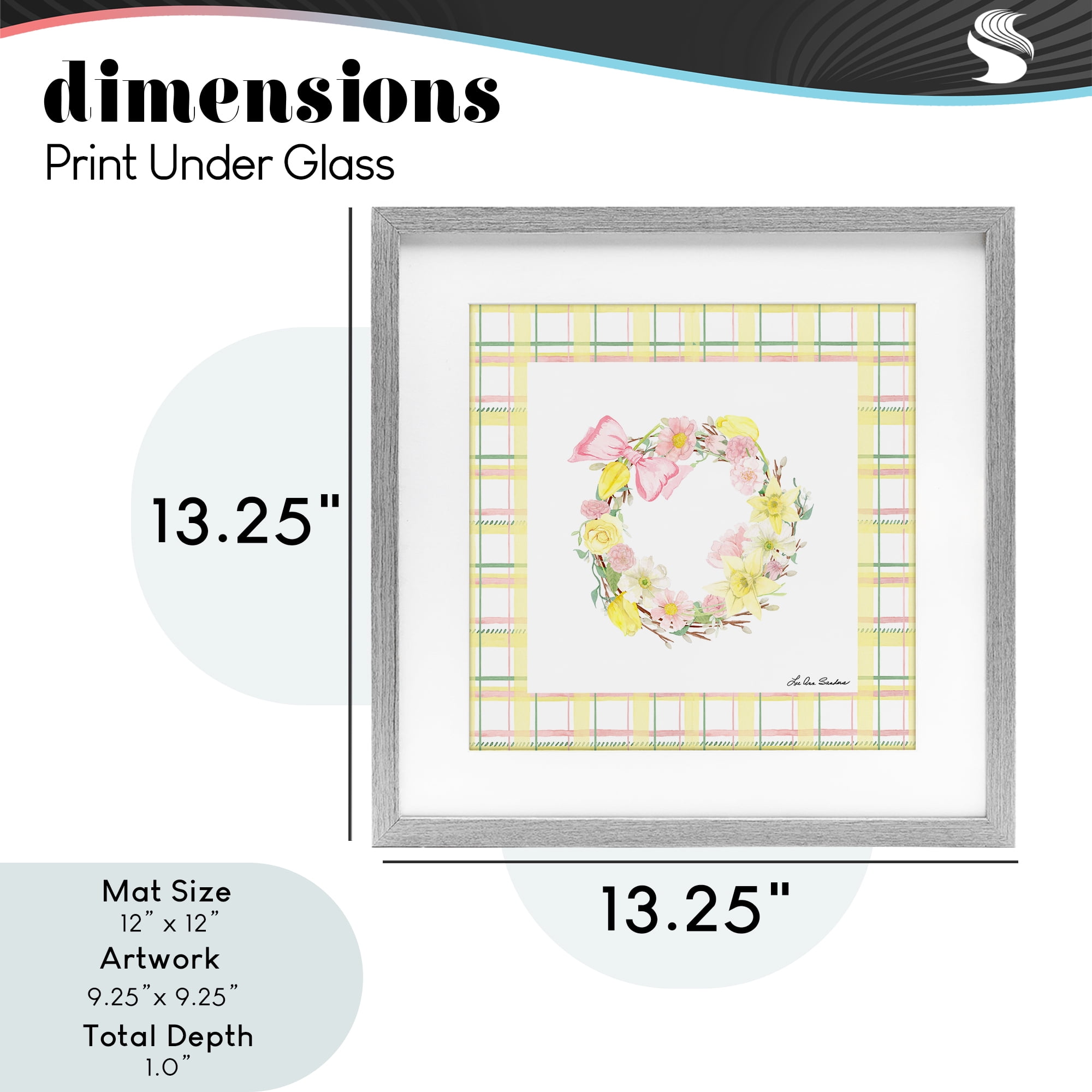 Wreath in Spring Pastels Gray Framed Print Under Glass, design by Lee Ann Sanders
