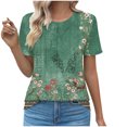 thumbnail image 2 of Women's Tshirts Short Sleeve Floral Print Tee Shirts Casual Summer Trendy Pleated Crewneck Dressy Tunic Tops (XL, Green 02), 2 of 5