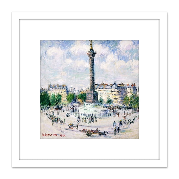 Loiseau La Place Bastille Paris Painting 8X8 Inch Square Wooden Framed Wall Art Print Picture with Mount