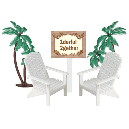 Beach Living Mini 1derful 2gether Sign with Mini Beach Adirondack Plastic Chairs Cake Decoration Toppers with Palm Trees ()