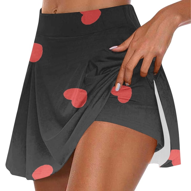 Faldas de Verano para las Mujeres Impresión Hoja Plisado Tenis Atlético Elástico Pantalones Cortos, Falso Dos Piezas Pantalones Falda para Diario