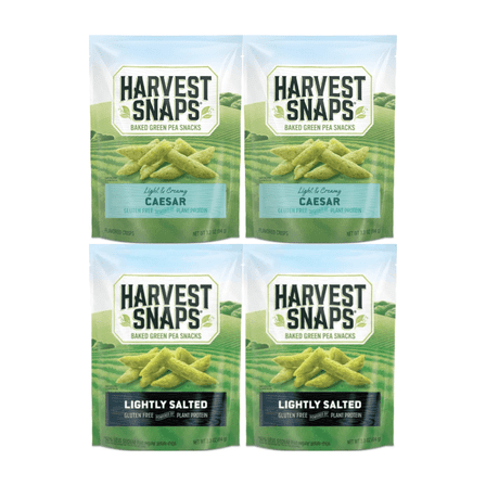 Harvest Snaps Veggie Chips Multipack – Caesar & Lightly Salted – 3.3 oz Snack Bags – 4 Count (2 Each Flavor) – Gluten Free, Plant-Based, Crunchy Baked Snack