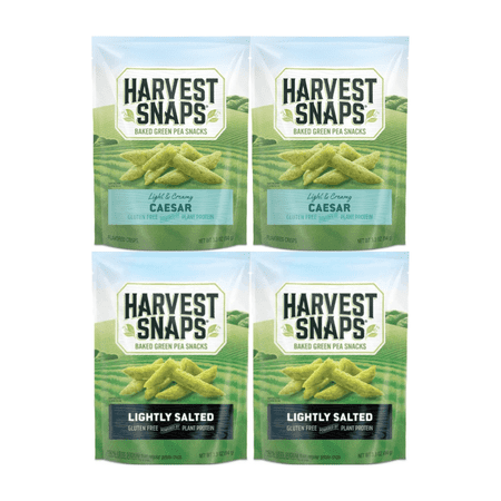 Harvest Snaps Veggie Chips Multipack – Caesar & Lightly Salted – 3.3 oz Snack Bags – 4 Count (2 Each Flavor) – Gluten Free, Plant-Based, Crunchy Baked Snack