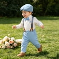 thumbnail image 6 of Trikvn Baby Boys Gentleman Dress Suit Long Sleeve Printed Button Up Shirt with Bow Tie and Elastic Waist Suspender Pants Outfit Set Toddler Formal Party Photography Clothes, 6 of 6