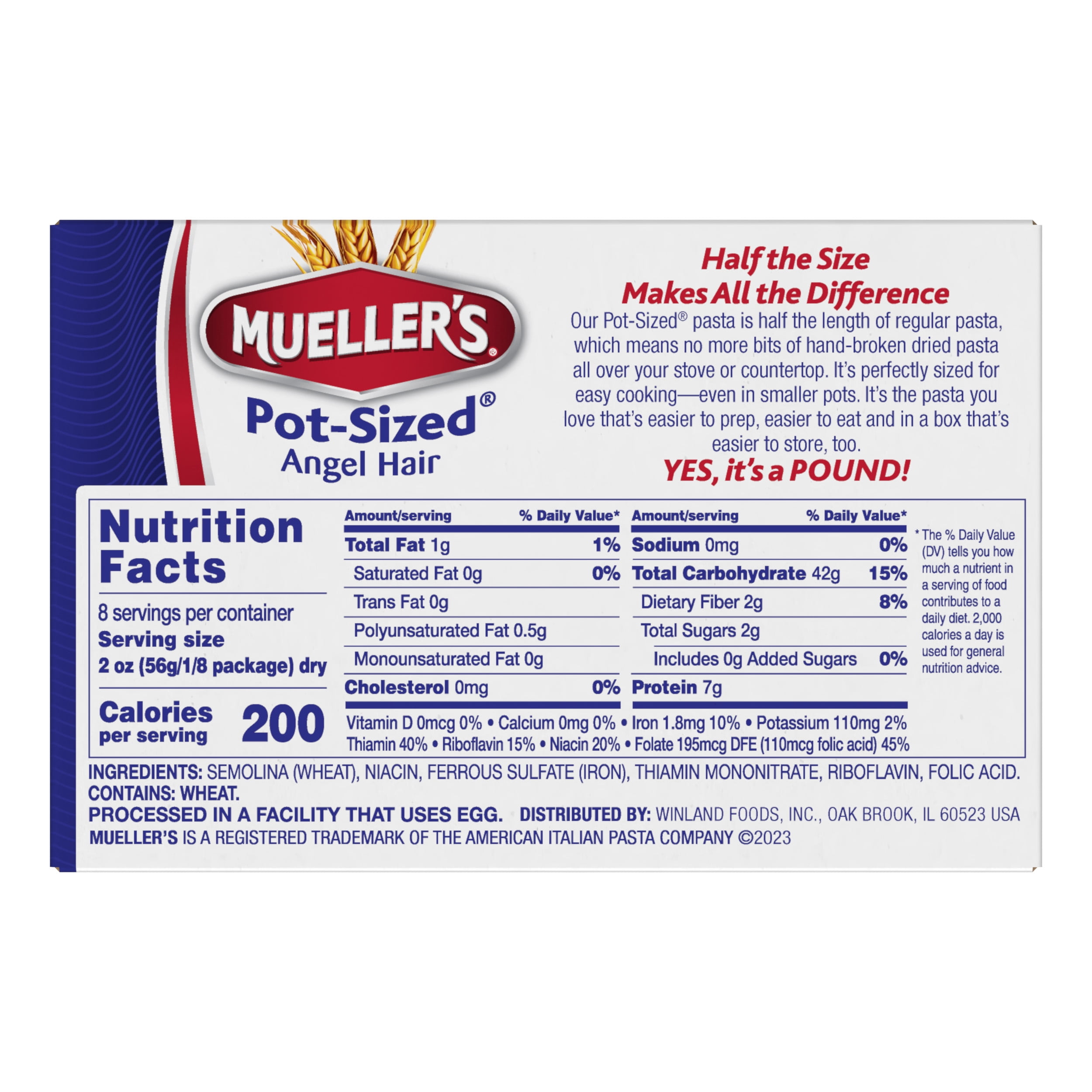 (2 pack) Mueller's Pot-Sized Sodium-Free, Cholesterol-Free Angel Hair Capellini Pasta, 16 oz (Shelf-Stable)