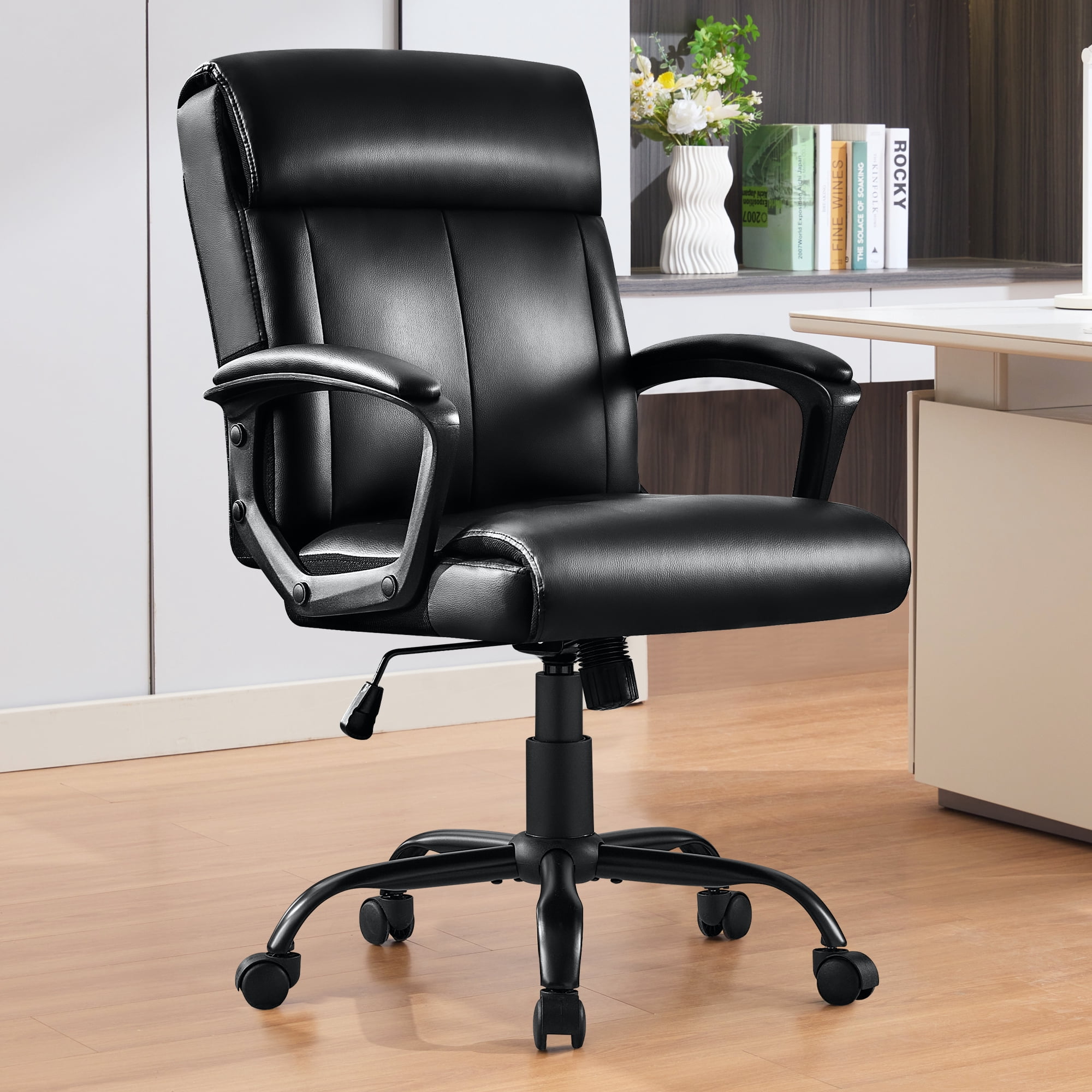 JONPONY Big and Tall Office Chair 300LBS Wide Seat Ergonomic Computer Desk Chair High Back Executive Leather Chair Adjustable Task Chair Lumbar Back Support 8 Hours Heavy Duty Design,Black