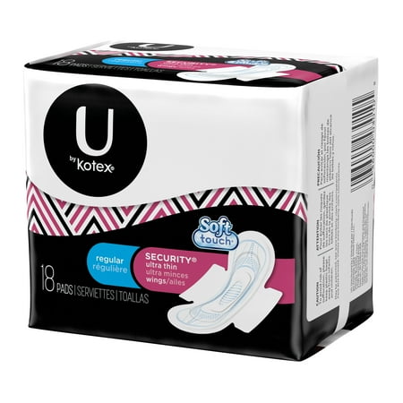 U by Kotex Security Ultra Thin Pads with Wings, Regular, Unscented, 18 Count