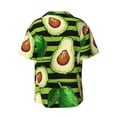 thumbnail image 2 of Xecao offers the Avocado Green Striped for Men's Casual Short-sleeved Shirt, a button-up collared shirt with a pocket, perfect for beach vacations and yacht travel in the 3X-Large size., 2 of 7