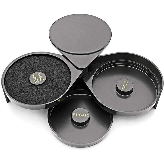 (1-PC) 3-Comp Glass Rimmer with Sponges Bar Supplies Plastic Black Rimmer