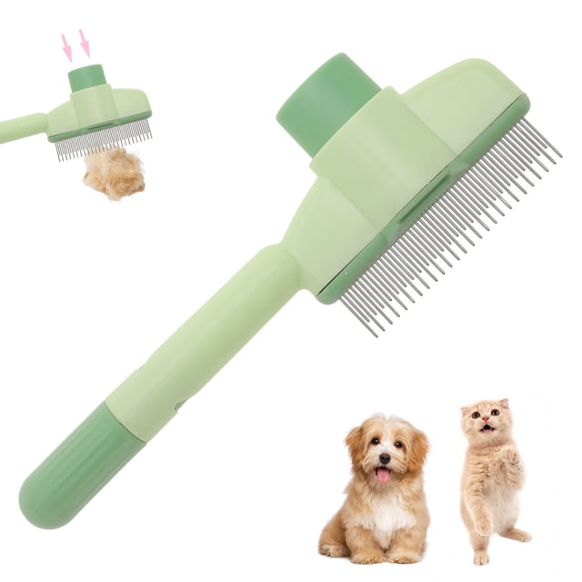 Peine para gatos Unique Bargains, cepillo de eliminación de pelo de mascotas, peine antipulgas, cepillo de aseo para gatos con botón de liberación para gatos de pelo corto y largo, color verde