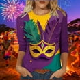 thumbnail image 2 of qelini Womens 3/4 Sleeve Tops Carnival Vintage Masks Print Pullover Basic Tee Crewneck Tunic Trendy Holiday Blouses, 2 of 5