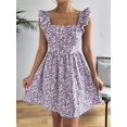 thumbnail image 4 of Women Floral Mini Dress Square Neck Ruffle Shoulder Back Tie A Line Sundress XL, 4 of 9