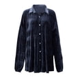 thumbnail image 3 of Women Autumn And Winter Vintage Velvet Pleated Button Loose Shirt Top Junior Shirts Pajama Shirt Women Long Sleeve Long Sleeve Hooded Shirts for Women Colla Shirt Women Long Sleeve Women plus Size, 3 of 7