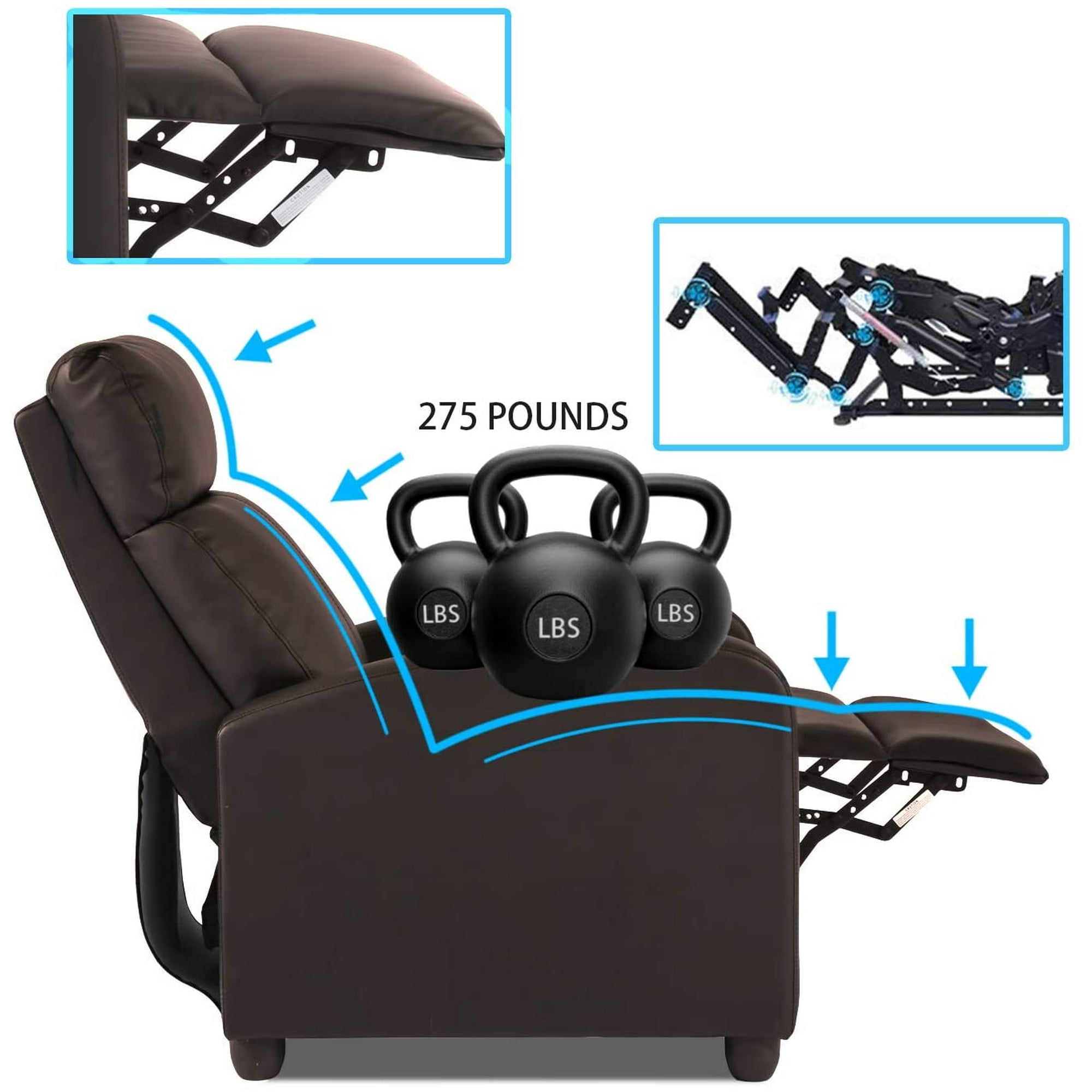BestOffice Recliner Chair for Living Room Furniture Home Theater Seating Glider Chairs Modern Wingback Single Sofa PU Leather with Footrest (Brown)