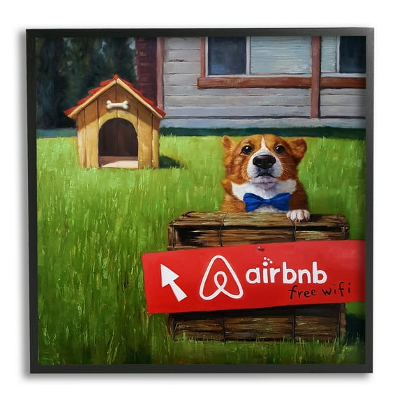 Stupell Industries Doghouse Rental Funny Bowtie Corgi Puppy Framed Wall Art, 12 x 12, Design by Lucia Heffernan