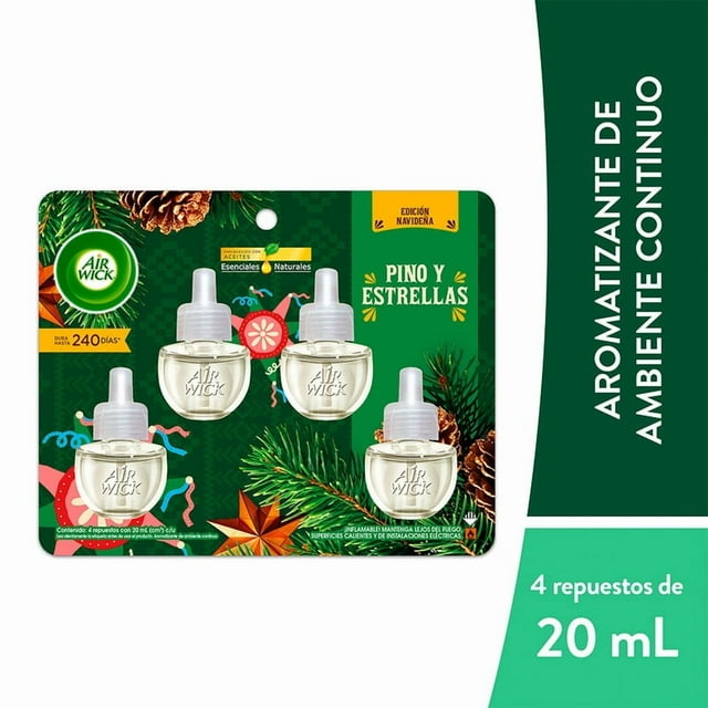 Aromatizante de Ambiente Continuo Liquido Electrico Airwick Pino & Estrellas, 4 repuestos de 20 mL c/u.