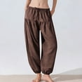 thumbnail image 2 of Women's Baggy Pants Lightweight Drawstring Elastic Waist Casual Loose Pant for Daily Yoga Beach Travel (S, Coffee), 2 of 7