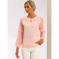 thumbnail image 2 of Top de la blusa de la oficina del trabajo del cuello del ojo de la cerradura de las mangas largas semi transparentes de la gasa elegante de las mujeres Rosa Claro XL, 2 of 6