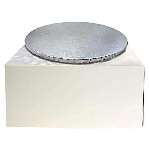 10' Combo Box Set - 10x10x5 1/2 White Cake Box with 10' Silver Round Drum 1/2'