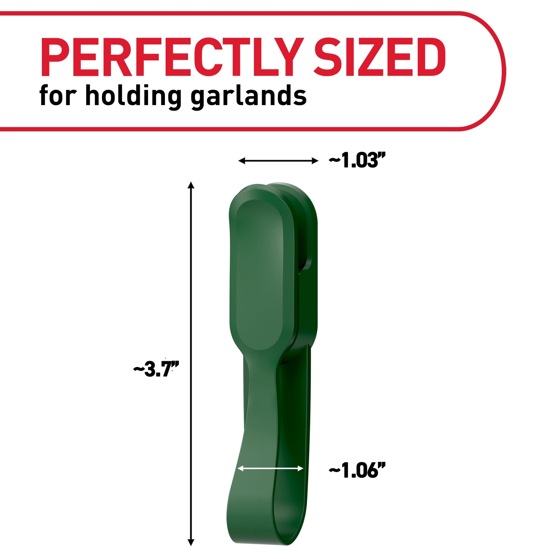 Command Garland Holders, Holds 2 lbs, Green, Holiday Décor, Wreaths, Damage-Free, 6 Hooks, 12 Adhesive Strips