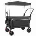 thumbnail image 2 of Multi-Functional Push-Pull Folding Wagon Cart with Rotating Handle & Canopy, 7''x4''All-Terrain Wheels & Brakes, Load Capacity 480lbs, 300L Large Capacity for Transport, Groceries, Outdoor Use, Black, 2 of 12