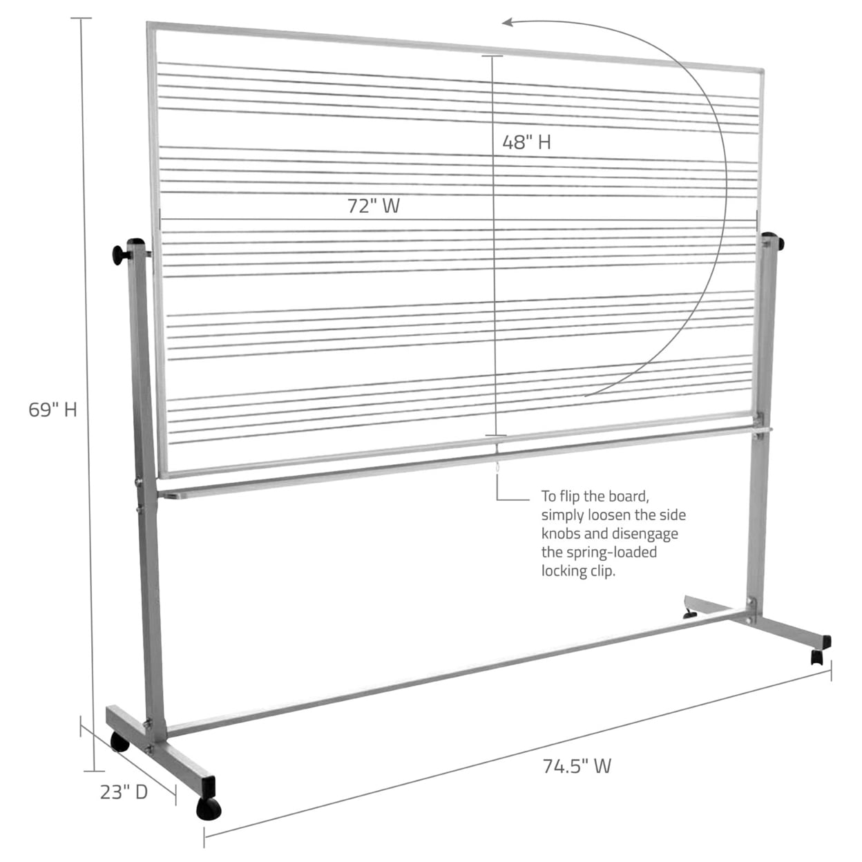 Offex Of-Mb7248Mw - 72" X 48" Double Sided Reversible Mobile Whiteboard, Music Whiteboard