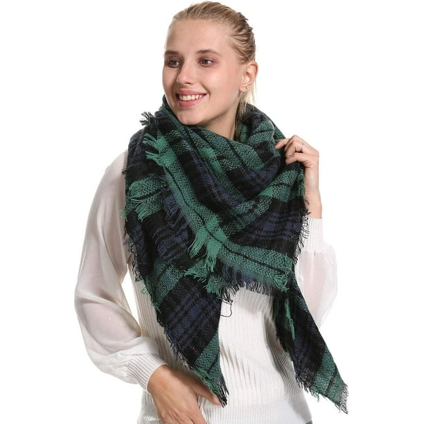 Bufanda de cuadros escoceses para mujer, bufandas de invierno y otoño, chales gruesos y suaves de gran tamaño, bufandas envolventes